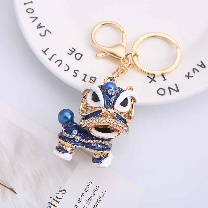 Wholesale Zinc Alloy Lion Dance Rhinestone Keychain